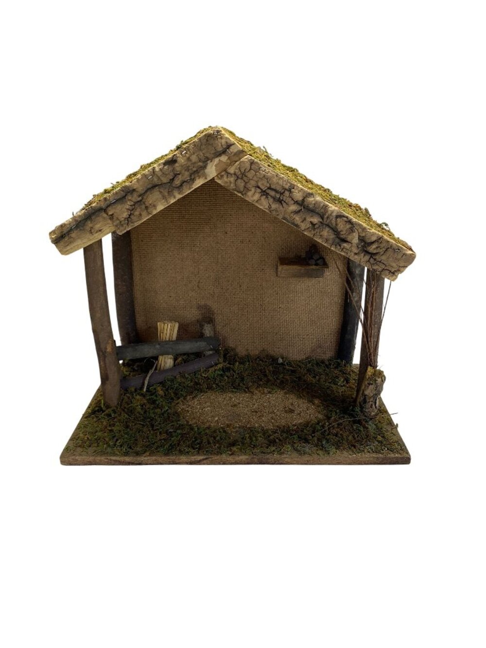 Rustic Miniature Nativity Stable With Moss Roof & Wooden Frame14x10